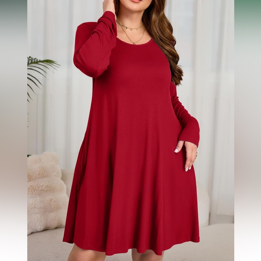 New Red Long Sleeve Mini Dress with pockets 20W